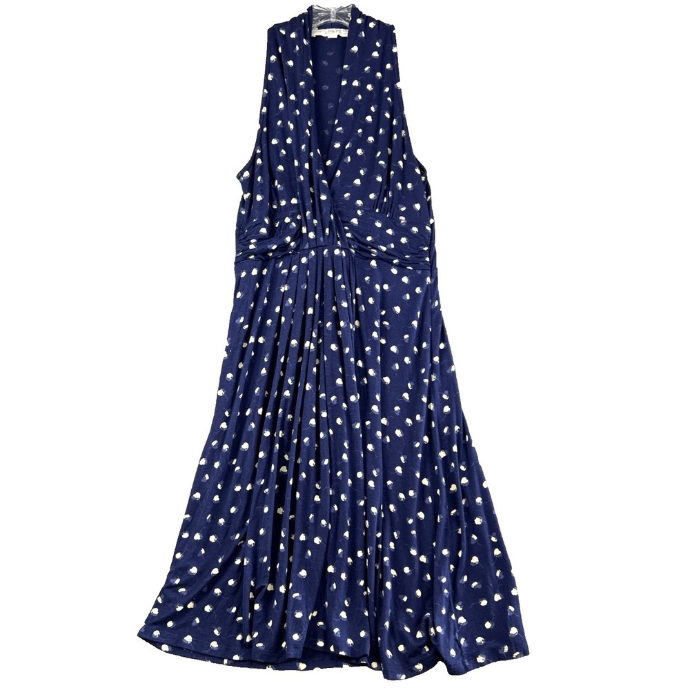 LOFT Sleeveless Navy Polka Dot Dress